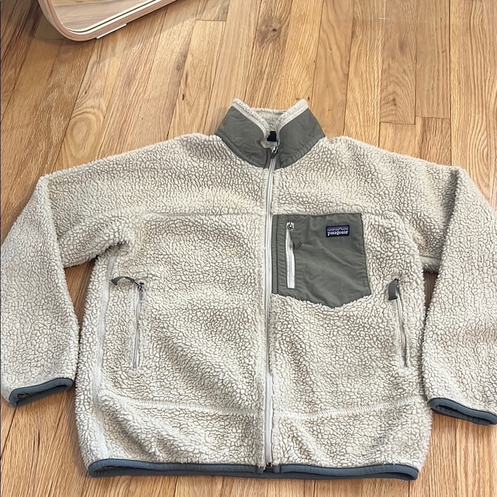 Patagonia Kids Retro-X Deep Pile Fleece Green/Off White Sz L(12)